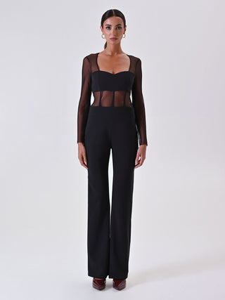 Tuta Nera Bustier con Corpino in Tulle