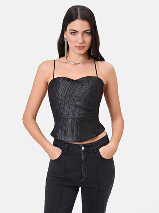 Black Crinkled Bustier Top