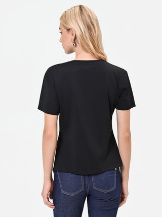 Black Asymmetrical T-Shirt with Jewel Detail