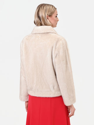 Cream White Faux Fur Cropped Jacket