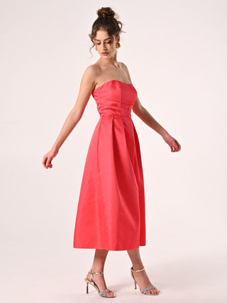 Flared Dress with Corset Top in Camelia Pink Twill