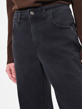 Black Wide-Leg Rhinestone Jeans