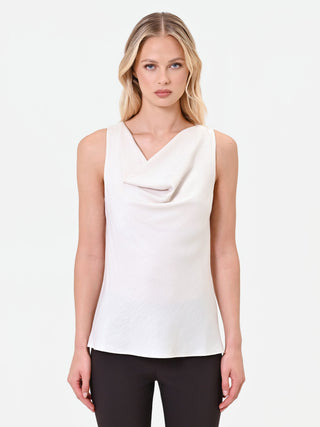 Cream Draped-Neck Tank Top