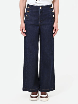 Jeans blu navy a palazzo con bottoni stile marina