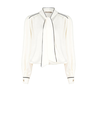 White Blouse with Black Piping