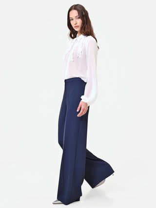 Pantalone a palazzo blu navy dalla linea fluida