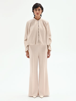 Bomber in similpelle tortora beige con maniche a palloncino