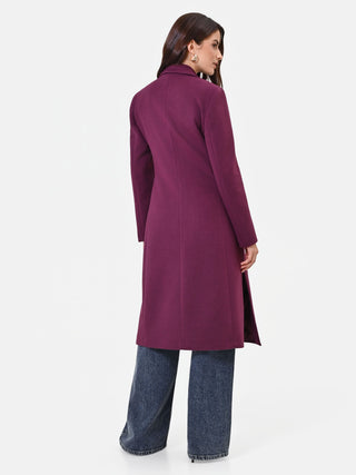 Burgundy Crossover Coat with Band Detail
