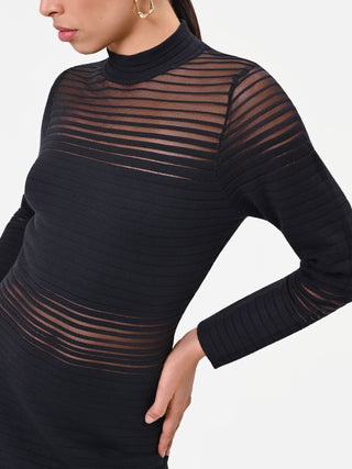 Robe fourreau en viscose noire à empiècements voilés