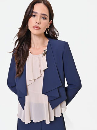 Navy Cropped Jacket with Waterfall Lapels