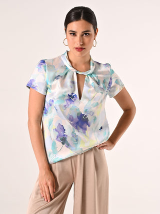 Floral Print Satin Curvy Blouse