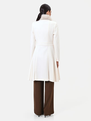 Off-White Double-Breasted Coat with Faux Fur Collar