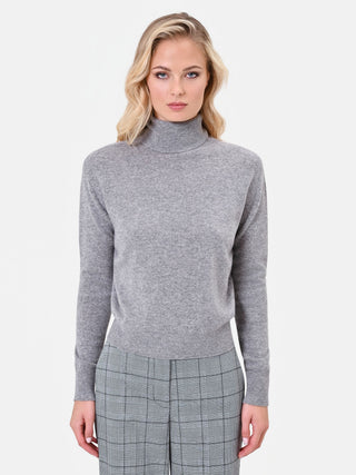 Maglia dolcevita grigio chiaro con profili a coste