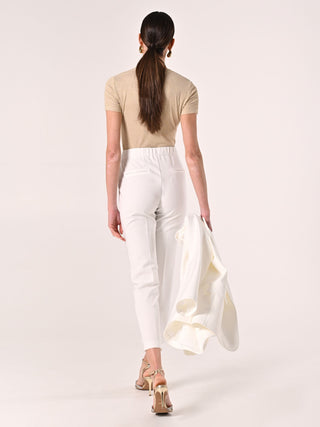 Pantaloni con Bottone Ricoperto Bianchi