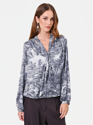 Graue Schluppenbluse mit Print