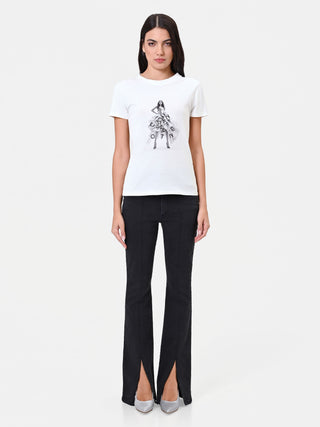 T-shirt en coton crème à imprimé graphique