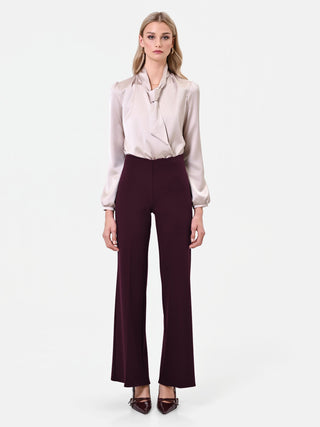 Pantalone a palazzo bordeaux in scuba mano crepe
