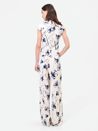 Pantalone a palazzo stampa floreale blu navy