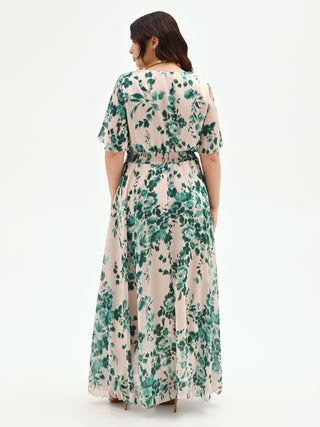 Abito Curvy lungo verde con stampa floreale