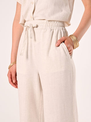 Pantalon ample beige en lin et coton
