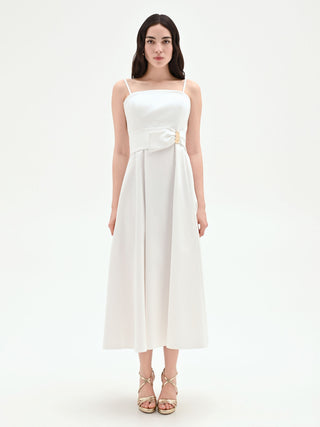 Cream Midi Dress with Jewel Detail