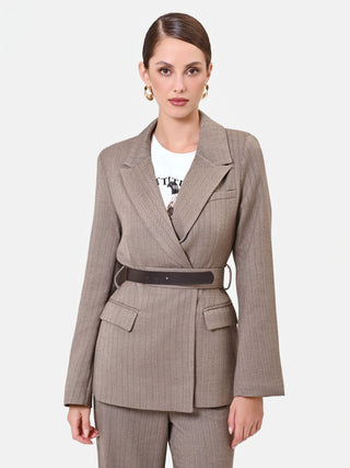 Belted Dark Brown Viscose Blend Jacket