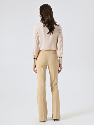 Flared Trousers in Dark Beige Scuba Crepe