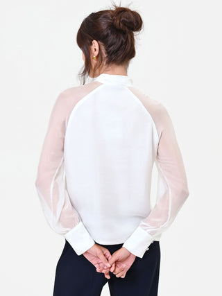 Blusa Studio bianca in misto seta con fiocco