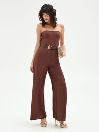 Brauner Jumpsuit mit weitem Bein