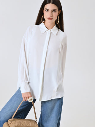 Camicia Bianca con Bottoni Ricoperti