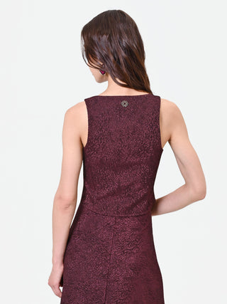 Top bordeaux in tessuto jacquard lamé