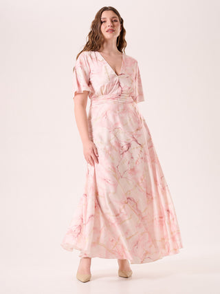 Long Curvy Dress in Glittery Pink Marble Print