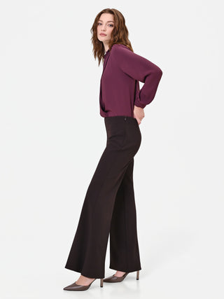 Pantalone a palazzo moro marrone in scuba mano crepe