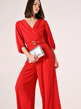Red Jumpsuit with Monogram Belt
