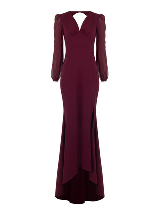 Robe longue asymétrique rouge bordeaux