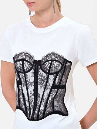 Cream T-Shirt with Textured Bustier Print