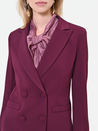 Burgundy Scuba Crepe Double-Breasted Jacket