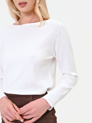 Maglia panna con scollo a barca in misto viscosa