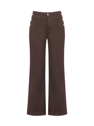 Pantalon cropped marron à boutons dorés