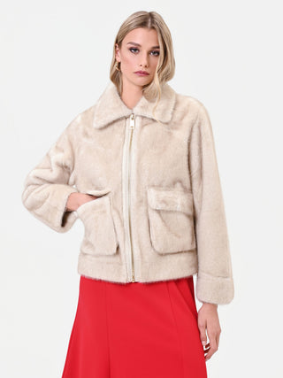 Cream White Faux Fur Cropped Jacket