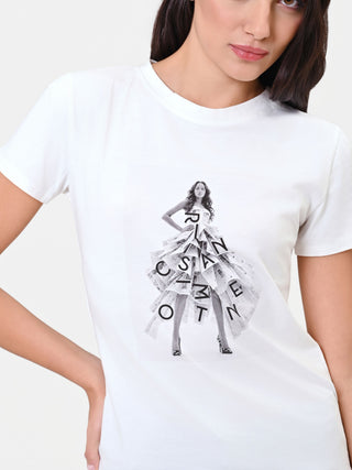 T-shirt en coton crème à imprimé graphique