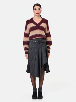 Asymmetrical Grey Pinstripe Viscose-Blend Skirt