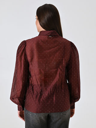Camicia Curvy Bordeaux con Strass