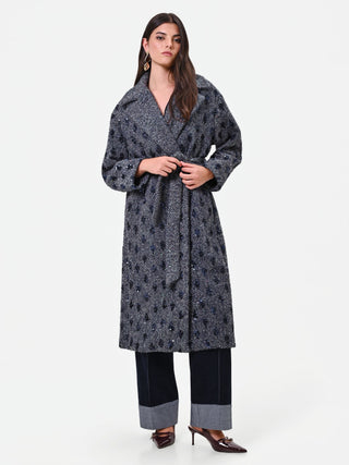 Cappotto a vestaglia blu navy misto lana Giorgia Palmas X Rinascimento