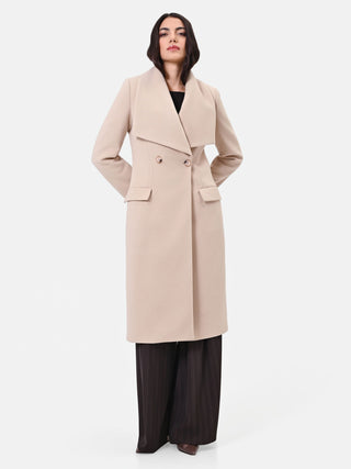 Long Dove Grey Coat with Wide Lapels