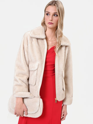 Cream White Faux Fur Cropped Jacket