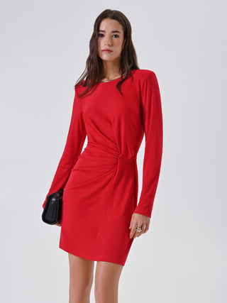 Abito Rosso Stretch con Drappeggio