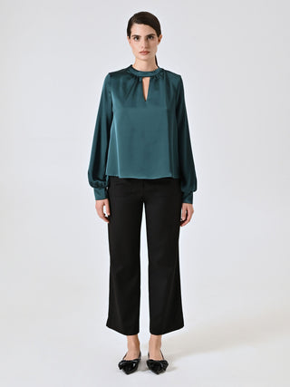 Green Satin Blouse with Cut-Out Detail