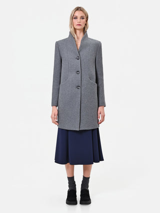 Cappotto grigio monopetto con collo a listino