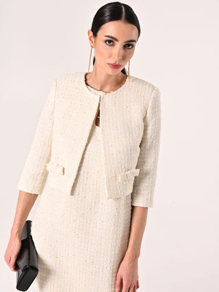 Light Beige Tween Jacket with Micro Sequins